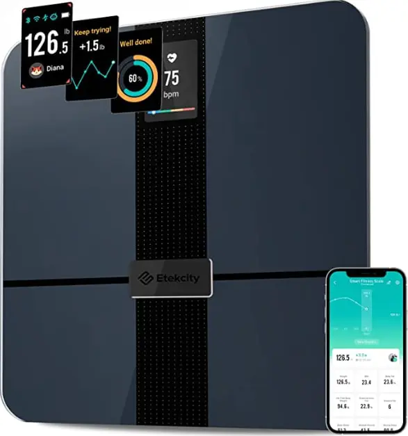 An etekcity apex smart wifi body fat scale in black color